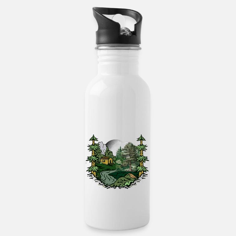forêt, cabane, nature, habitant de la forêt, amoureux de la nature, alpage - Gourde avec paille intégrée - blanc