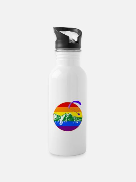 pride flag paraglider Gleitschirm Regenbogen - Trinkflasche mit integriertem Trinkhalm - Weiß