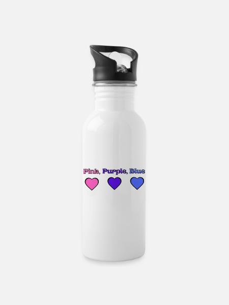 Rosa, Lila, Blau - Trinkflasche mit integriertem Trinkhalm - Weiß
