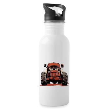 Wütender Traktor Nr. 2 - Trinkflasche mit integriertem Trinkhalm - Weiß - Rechts