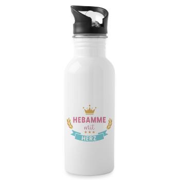 Hebamme mit Herz! Krone & Kranz - Trinkflasche mit integriertem Trinkhalm - Weiß - Rechts