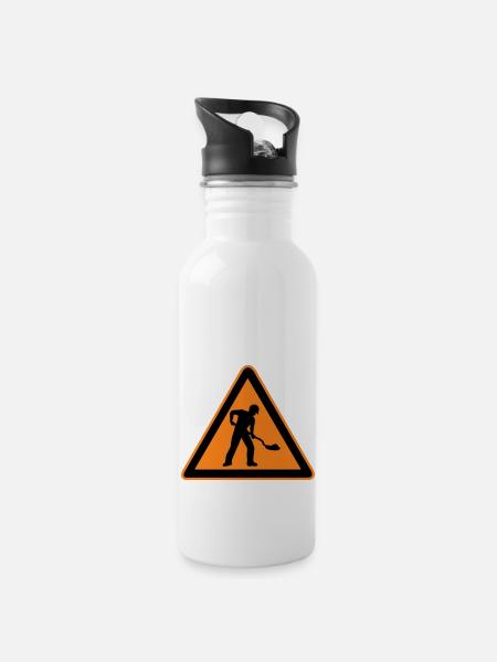 schild straßenbau baustelle - Trinkflasche mit integriertem Trinkhalm - Weiß