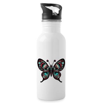 Frog, Psychedelic, Mushrooms, Art, Surreal, Color - Water bottle with straw - white - Right