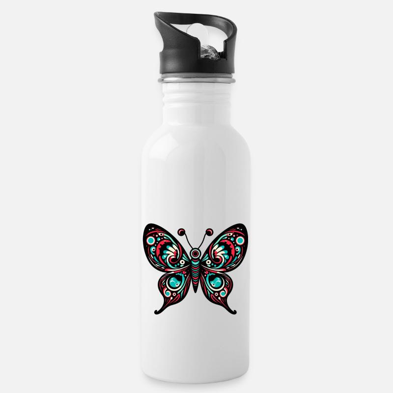 Frosch, Psychedelisch, Pilze, Kunst, Surreal, Farb - Trinkflasche mit integriertem Trinkhalm - Weiß