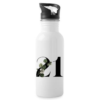 Numéro 21 floral vert -21e anniversaire floral - Gourde avec paille intégrée - blanc - Droite