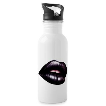 Schwarze Lippen - Geheimnisvolle Eleganz - Trinkflasche mit integriertem Trinkhalm - Weiß - Rechts