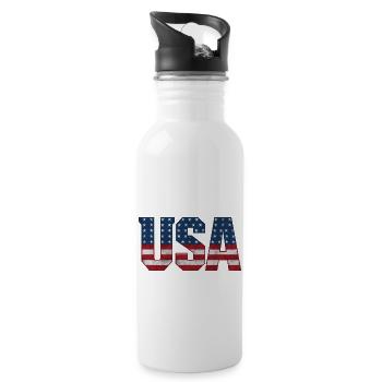 USA T-Shirt - Buchstaben der amerikanischen Flagge - Trinkflasche mit integriertem Trinkhalm - Weiß - Rechts