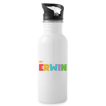Erwin! Personalisierbar - Trinkflasche mit integriertem Trinkhalm - Weiß - Rechts