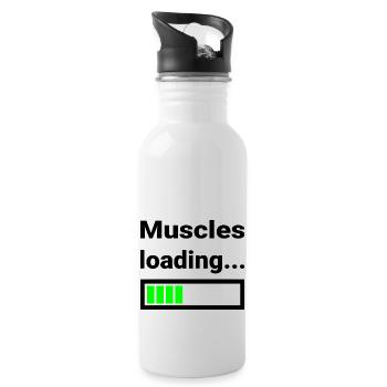 Funny Design for Sports Muscles Loading Bar Joke - Water bottle with straw - white - Right