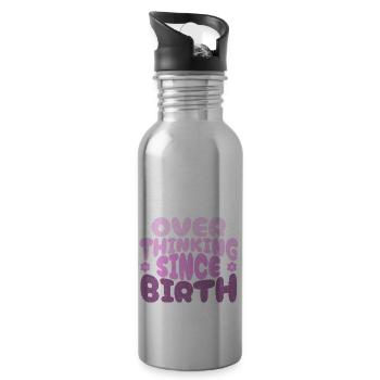 Overthinking since birth in pink - Water bottle with straw - silver - Right