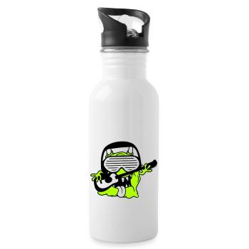 Cool Party Monster Alien Plays Guitar Music - Water bottle with straw - white - Right