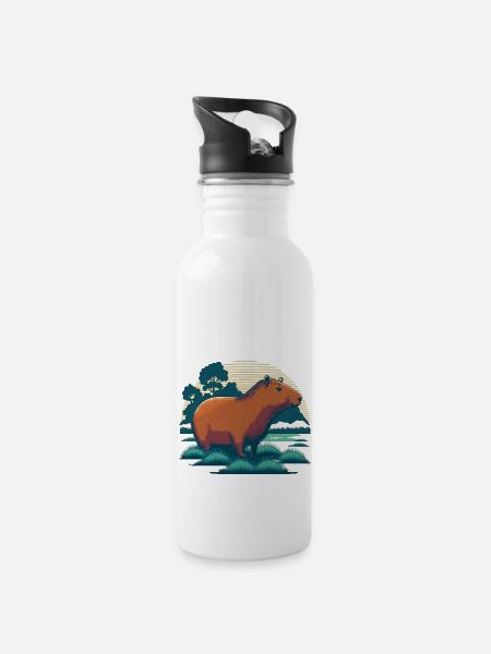 Wasserschwein - Trinkflasche mit integriertem Trinkhalm - Weiß
