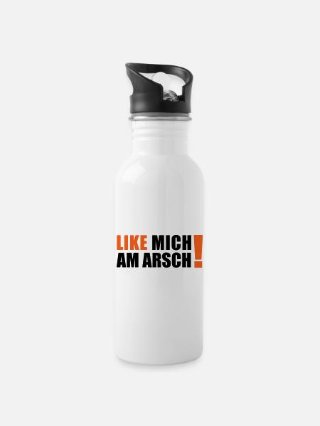 like mich am Arsch - Trinkflasche mit integriertem Trinkhalm - Weiß
