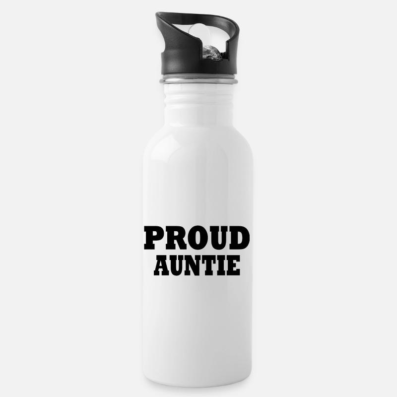 Proud auntie - Trinkflasche mit integriertem Trinkhalm - Weiß