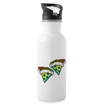 Pizza Christmas Comic Funny - Water bottle with straw - white - Right