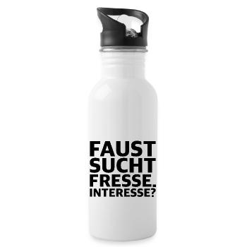 Faust sucht Fresse Interesse | lustige Sprüche - Trinkflasche mit integriertem Trinkhalm - Weiß - Rechts