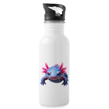 Axolotl aquatic pink highlights gentle amphibian - Trinkflasche mit integriertem Trinkhalm - Weiß - Rechts