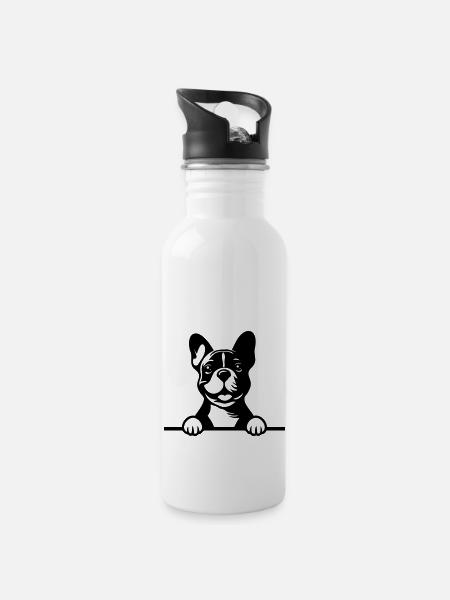 Frenchie - Trinkflasche mit integriertem Trinkhalm - Weiß