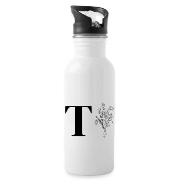 Minimalistisches Blumenmuster - Trinkflasche mit integriertem Trinkhalm - Weiß - Rechts