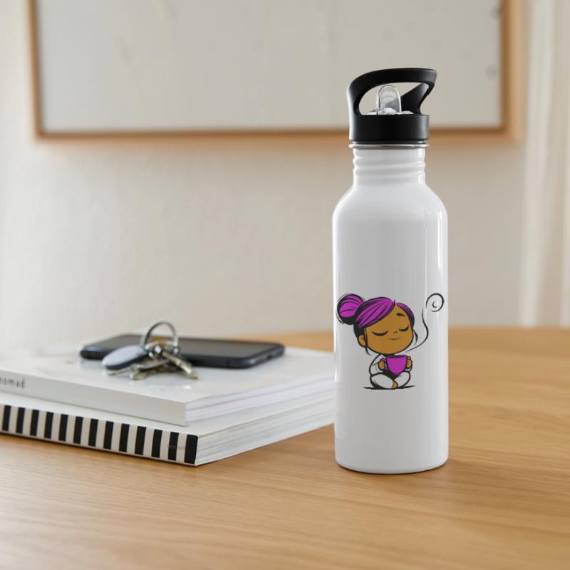 Tassmine enspannt mit einer Tasse Tee oder Kaffee Trinkflasche mit integriertem Trinkhalm