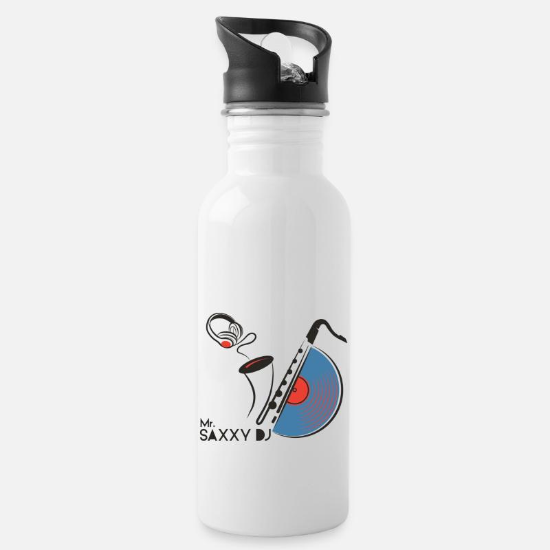 Mr. Saxxy DJ - Trinkflasche mit integriertem Trinkhalm - Weiß