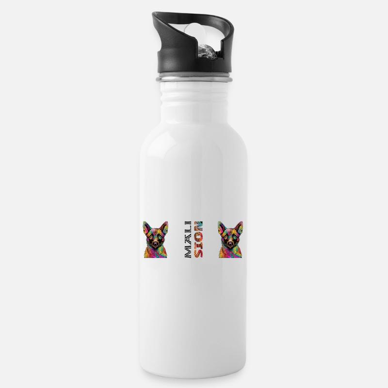 Malinois - Trinkflasche mit integriertem Trinkhalm - Weiß