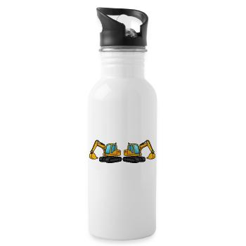 Doppelte Baumaschinen Silhouette - Trinkflasche mit integriertem Trinkhalm - Weiß - Rechts