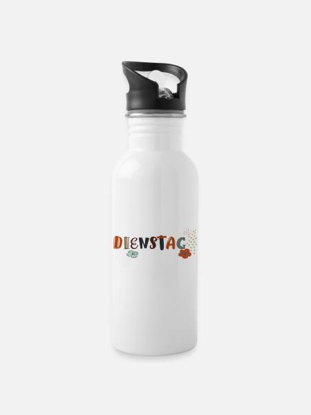 Dienstag Wochentag - Trinkflasche mit integriertem Trinkhalm - Weiß