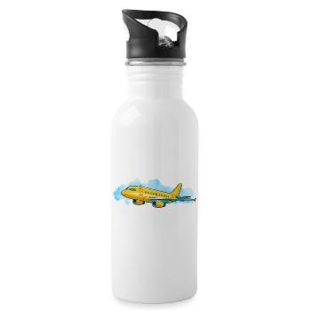 Yellow Jet Traveler Illustration - Water bottle with straw - white - Right