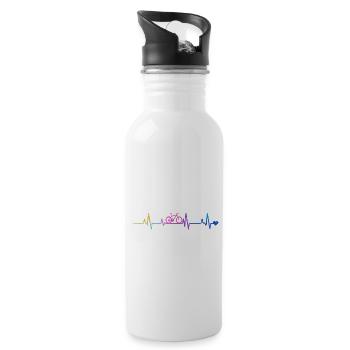 Fahrrad-Herzschlag im Regenbogen - Trinkflasche mit integriertem Trinkhalm - Weiß - Rechts