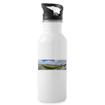 Panoramafeld mit Graben und Blumen - Trinkflasche mit integriertem Trinkhalm - Weiß - Rechts