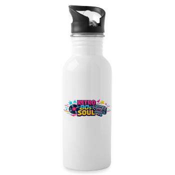 Retro 80er Soul Boombox - Trinkflasche mit integriertem Trinkhalm - Weiß - Rechts