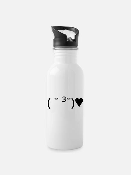 Kiss Emote ( ̆ ³ ̆) ♥ Heart Kaomoji - Water bottle with straw - white