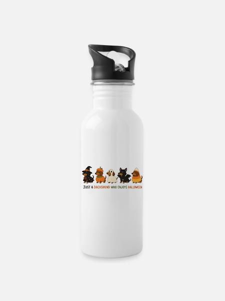 Dackel-Halloween-Crew - Trinkflasche mit integriertem Trinkhalm - Weiß