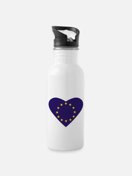 Liebe Europa - Trinkflasche mit integriertem Trinkhalm - Weiß