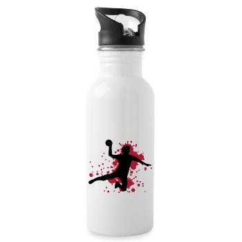 Handball Sprungwurf Tor - Trinkflasche mit integriertem Trinkhalm - Weiß - Rechts