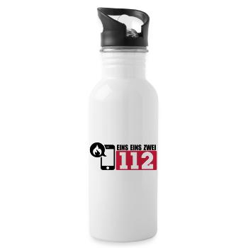 Feuerwehr 112 - Trinkflasche mit integriertem Trinkhalm - Weiß - Rechts