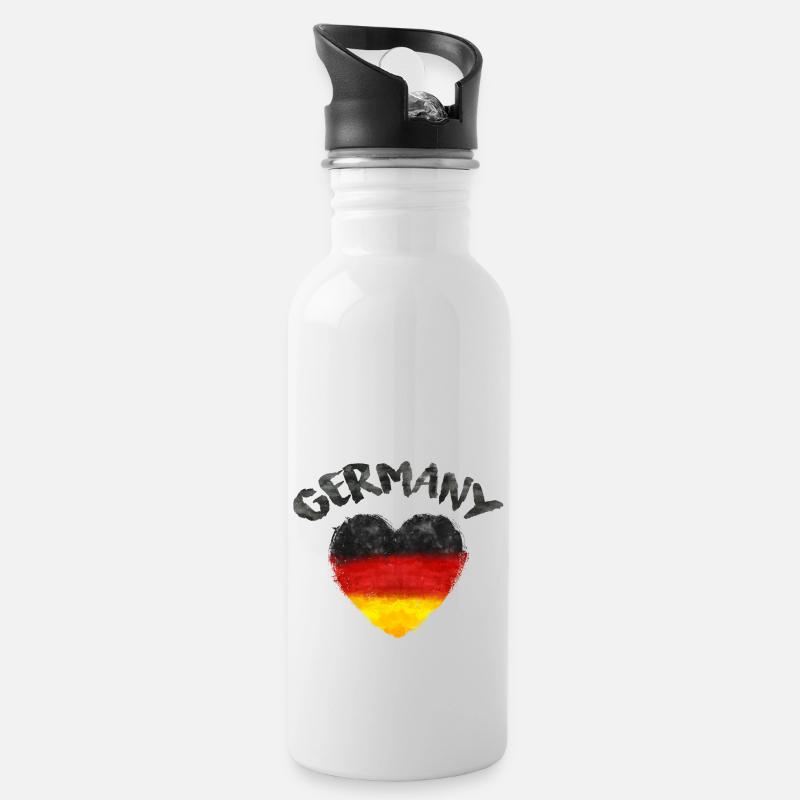 GERMANY HERZ IN WASSERFARBEN - Trinkflasche mit integriertem Trinkhalm - Weiß