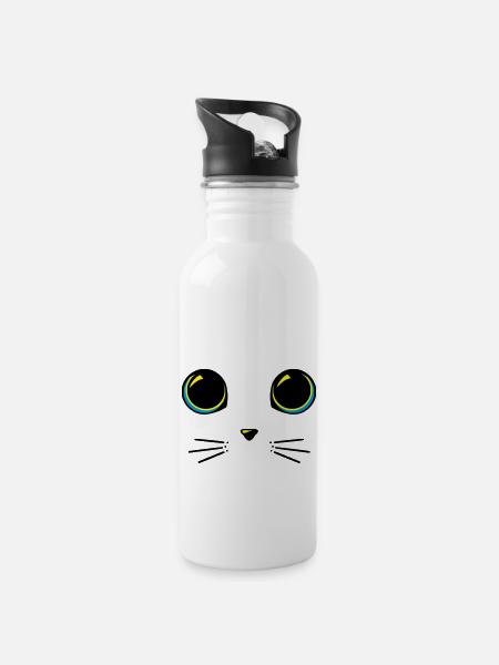 Katzenaugen - Trinkflasche mit integriertem Trinkhalm - Weiß
