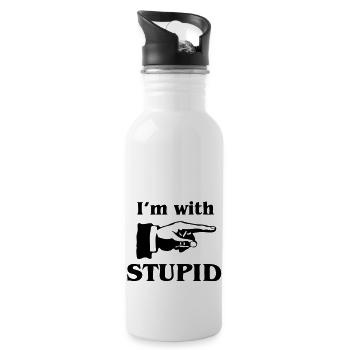 im with stupid - Trinkflasche mit integriertem Trinkhalm - Weiß - Rechts