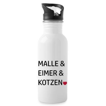 Mallorca Gruppen Sprüche Malle & Eimer & kotzen - Trinkflasche mit integriertem Trinkhalm - Weiß - Rechts
