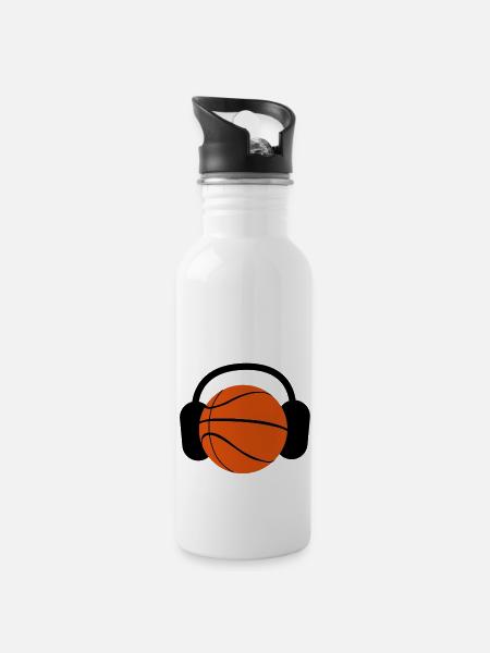 BASKETBALL with headphones listening to music - Water bottle with straw - white
