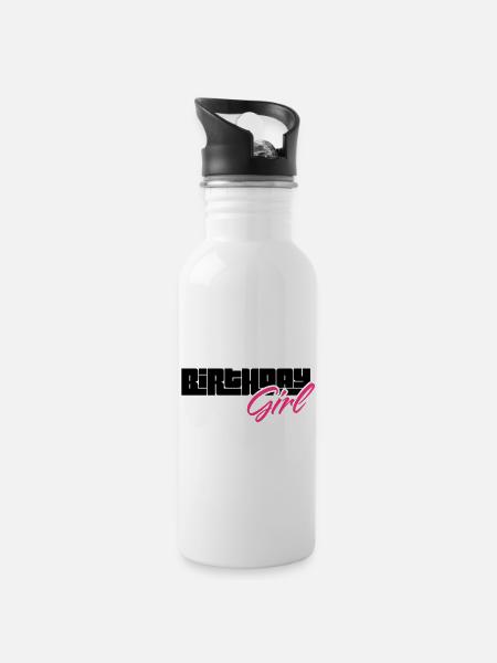 birthday girl - Water bottle with straw - white