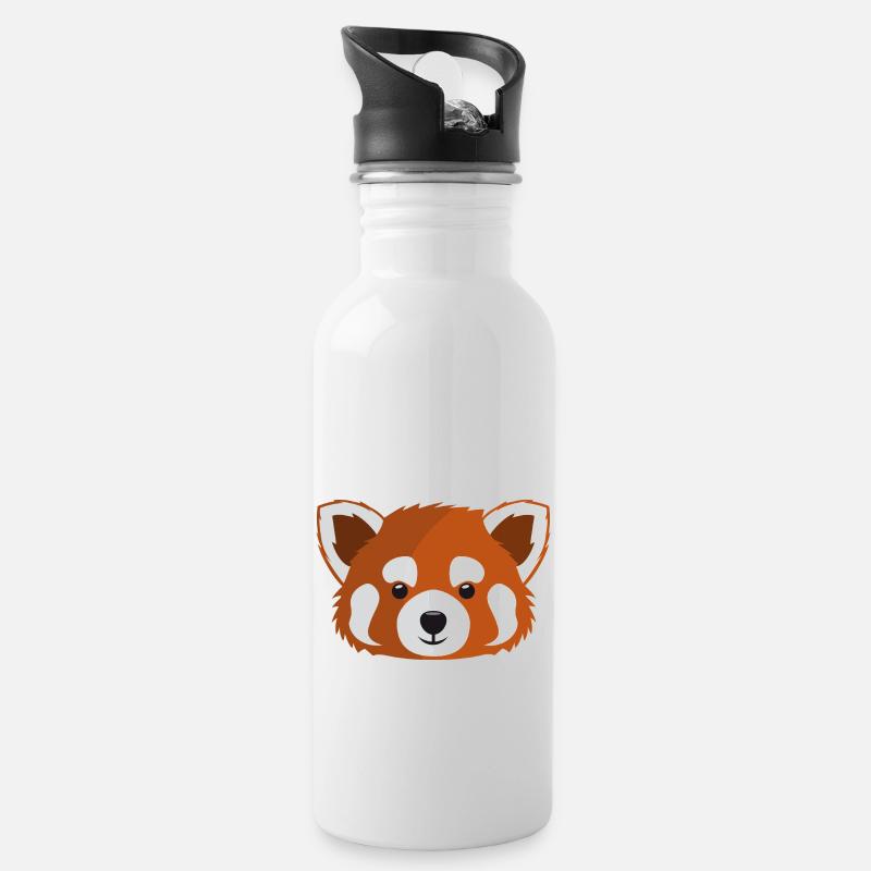 roter Panda / kleiner Panda - Trinkflasche mit integriertem Trinkhalm - Weiß