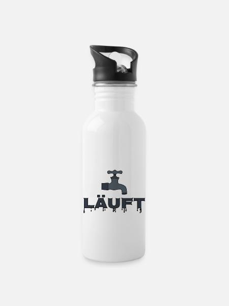 Wasserhahn läuft - Trinkflasche mit integriertem Trinkhalm - Weiß