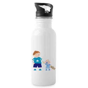 Der große Bruder und der kleine Bruder - Trinkflasche mit integriertem Trinkhalm - Weiß - Rechts