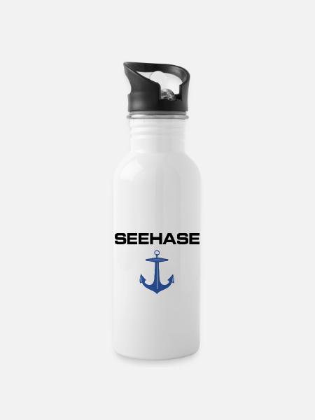 Seehase - Trinkflasche mit integriertem Trinkhalm - Weiß