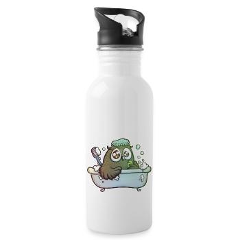 Eule in der Badewanne - Trinkflasche mit integriertem Trinkhalm - Weiß - Rechts