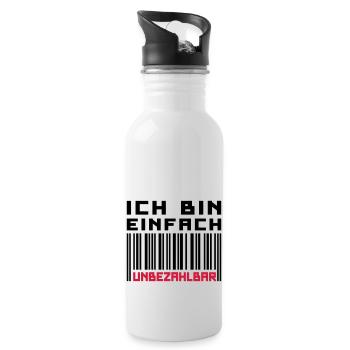 Unbezahlbar (Barcode) - Trinkflasche mit integriertem Trinkhalm - Weiß - Rechts