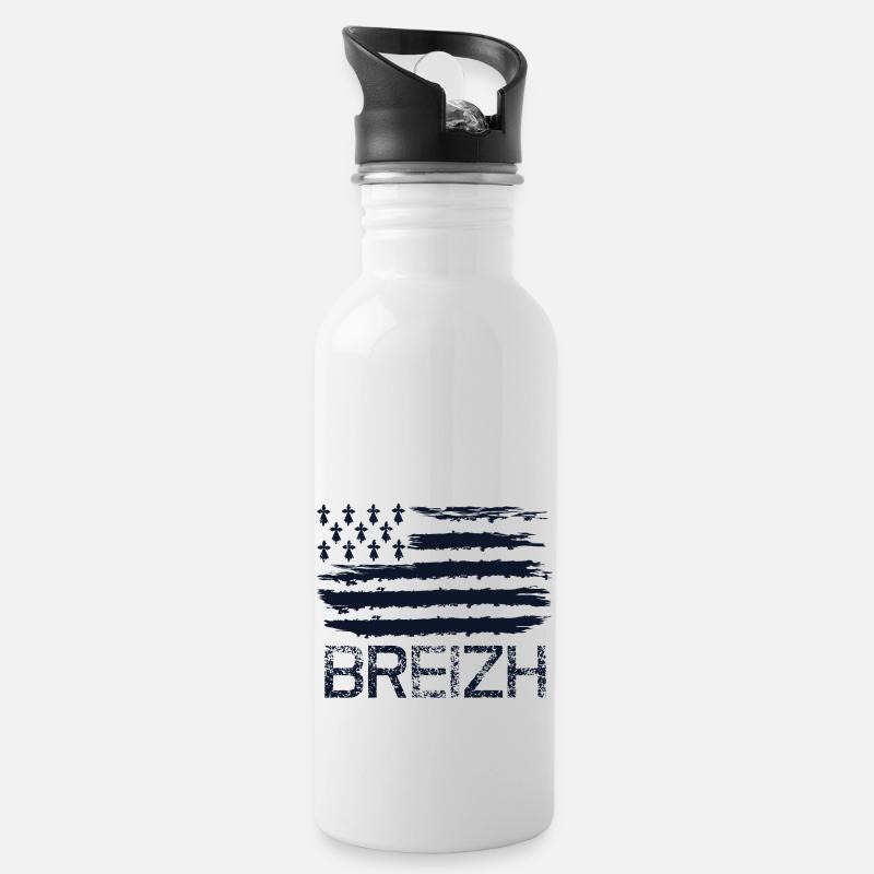 Breizh drapeau - Gourde avec paille intégrée - blanc